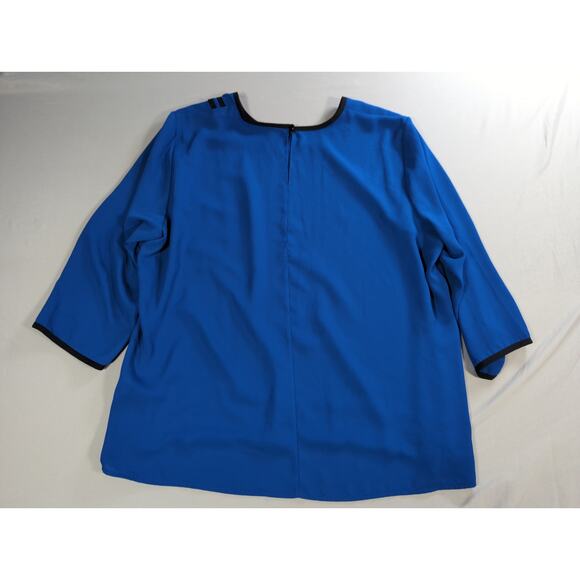 VTG Bali Corp Blue Black Trim Blouse 100% Polyester Made In Canada XL - Picture 11 of 11